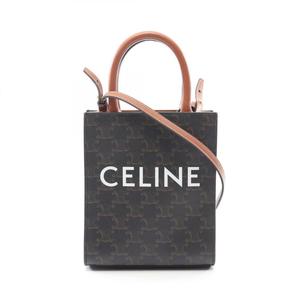Celine Vertical Cabas Triomphe Handbag Canvas Leather Black Brown